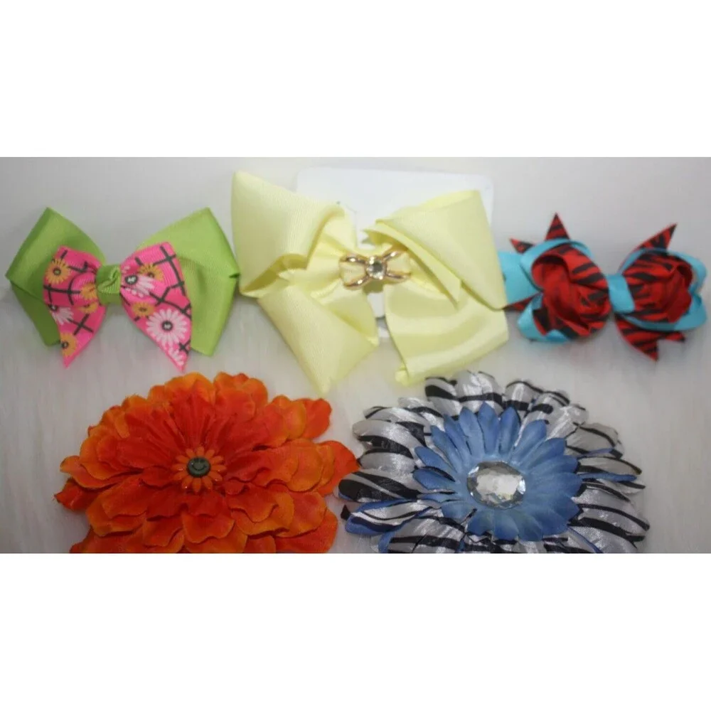 Lot Of Toddler Girls Stretch Headbands Flowers Rhinestones Pink Yellow Gray NWOT